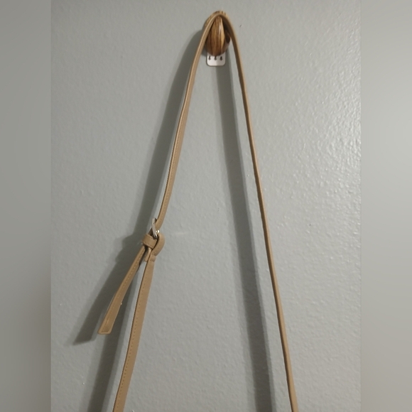 Tan Crossbody Bag with Leather Trim and Flap Closure - Picture 4 of 16